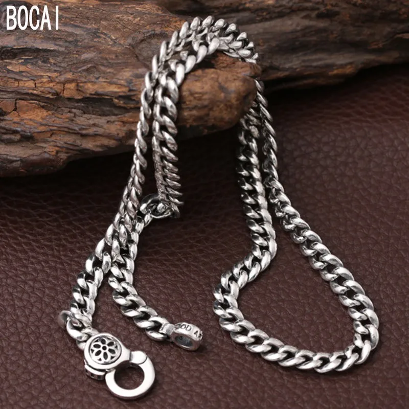

925 pure silver necklace 9MM for men fashion trend jewelry cherry blossom personality Thai silver necklace men's silver necklace
