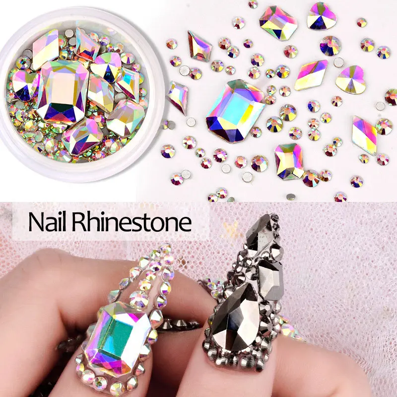 

Mixed Size Nail Rhinestone Colorful AB Diamond Gems Nail Glitter Bling Crystal 3D Nail Art Decorations Manicure Accessories