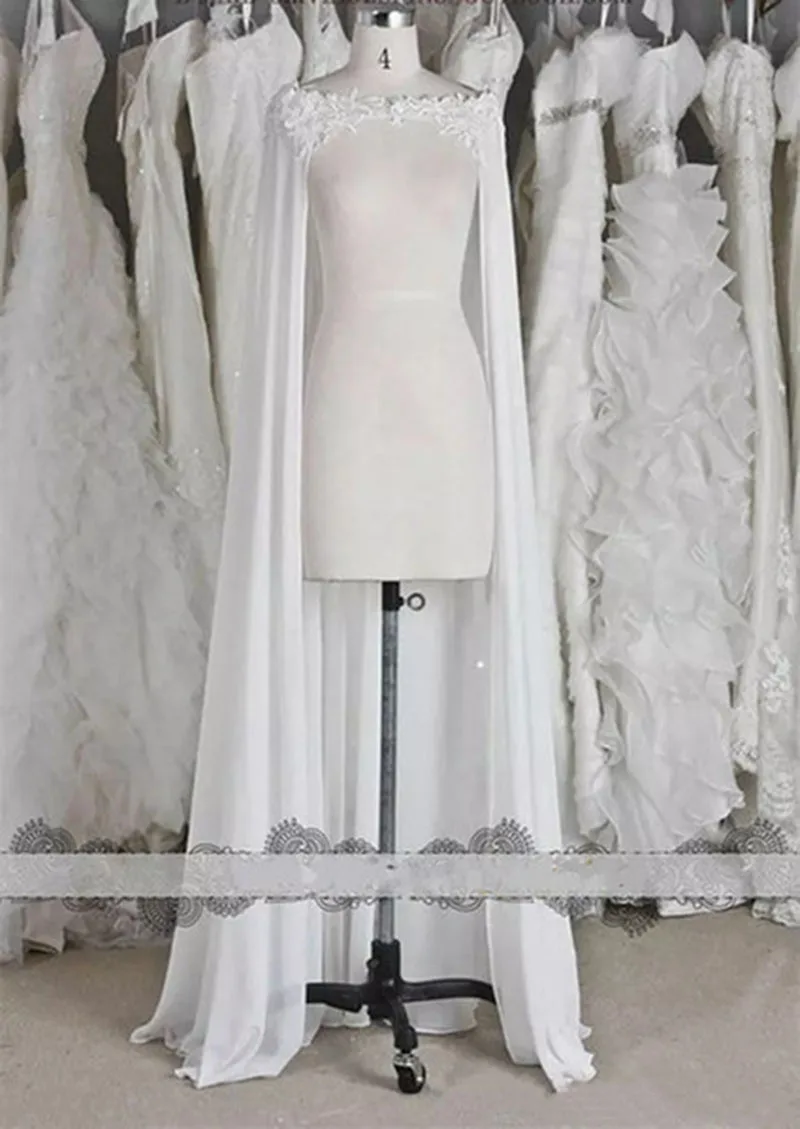 White ivory Wedding Wraps Chiffon Bride Jacket Bridal Cloak Dress's Cape Appliques Hot Sale manto Women Wedding Accessory