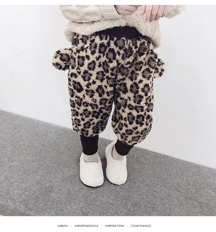 Детские бархатные шаровары с леопардовым узором для девочек; зимние Утепленные фланелевые теплые детские брюки; повседневные Pantalon для маленьких девочек