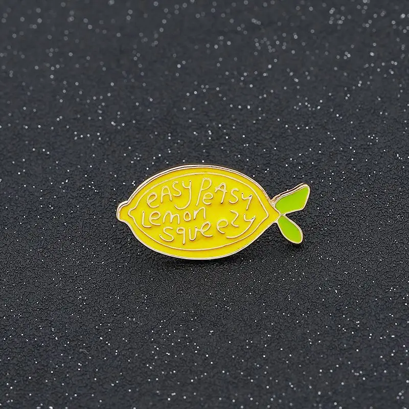 

Europe And America Hot Sales Cute Light Yellow Lemon Easy Peasy Lemon squeezy Creative Simple Brooch