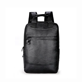 

Men's Business Computer Backpack PU Leather High Qaulity Shoulder Bags Classic Solid Preppy Style Large Capacity Big Daypack