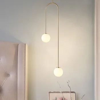 

Nordic Creative Bedroom Bedside Lamp Modern Minimalist Living Room Background Bar Led Glass Ball Warm Chandelier LED Bulbs Metal