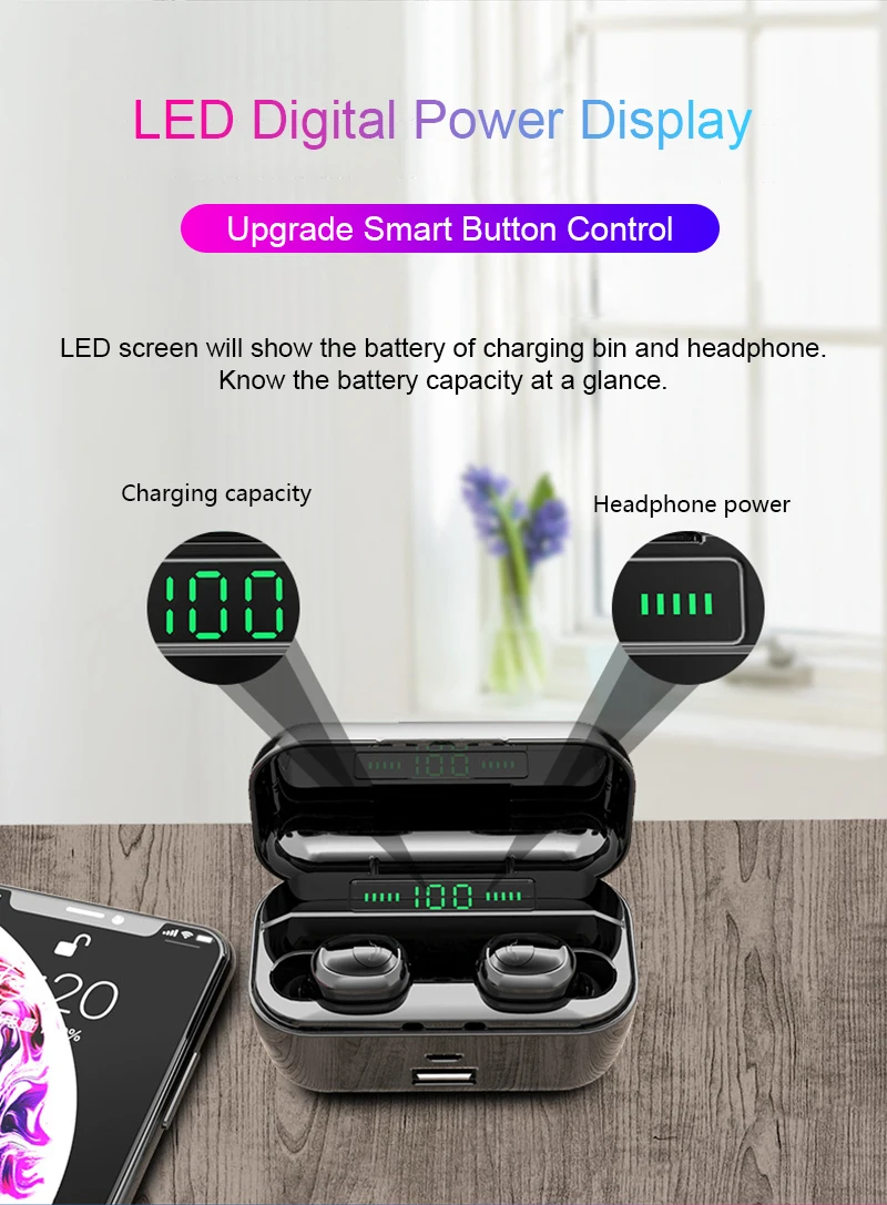 TWS 5,0 Bluetooth 9D стерео наушники беспроводные наушники IPX7 водонепроницаемые наушники 3500 мАч светодиодный внешний Смарт-аккумулятор держатель телефона