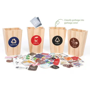 

Classroom Early Education Teaching Props Wooden Classification Cards Game Garbage Sorting Toys Mini Trash Cans Rubbish