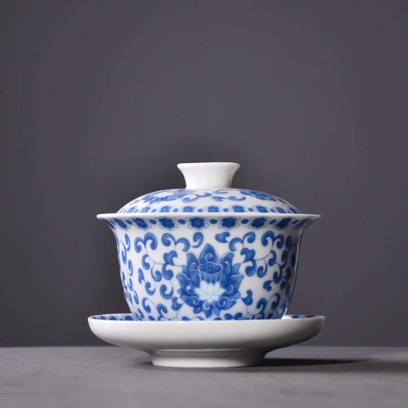 TANGPIN сине-белый керамический гайвань фарфорная чашка для чая Китайский кунг-фу чайный сервиз, кружка для вина 320 мл - Цвет: Синий