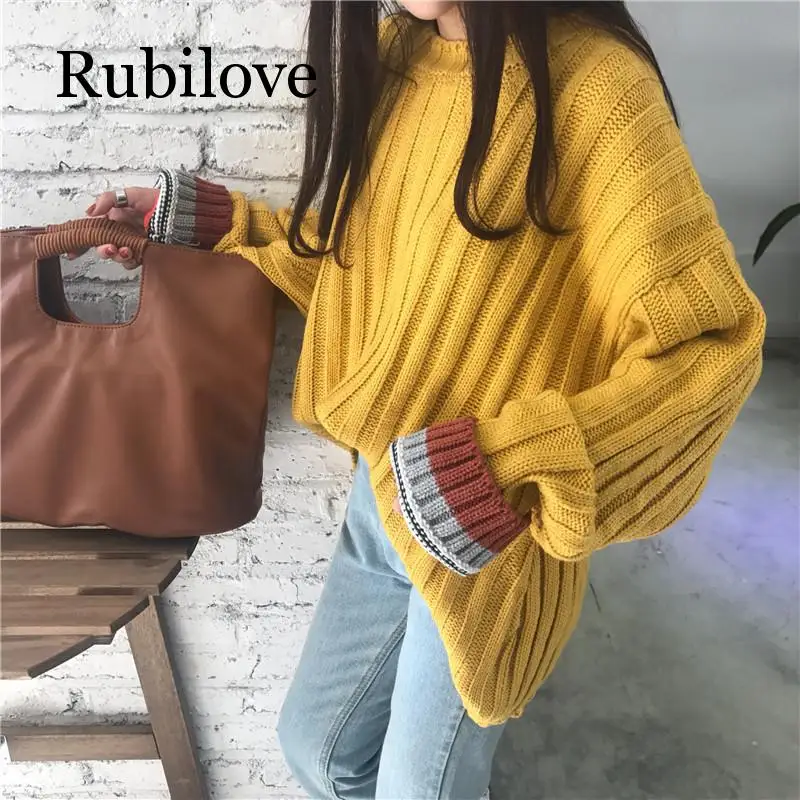 

Rubilove Loose Knit Sweater For Women Coarse Wool Knitting Jumper Solid Autumn Winter Knitwear Casual Female Oversized Sweaters