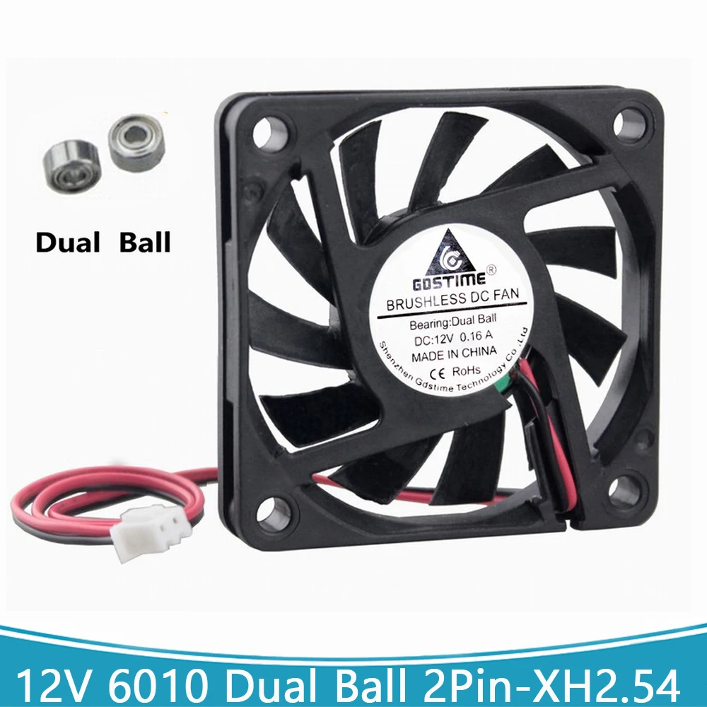 

1 шт. Gdstime DC 12 В 2Pin двойной шариковый подшипник 60 мм x 10 мм 6 см 6010 DC компьютер Бесщеточный Охлаждающий вентилятор