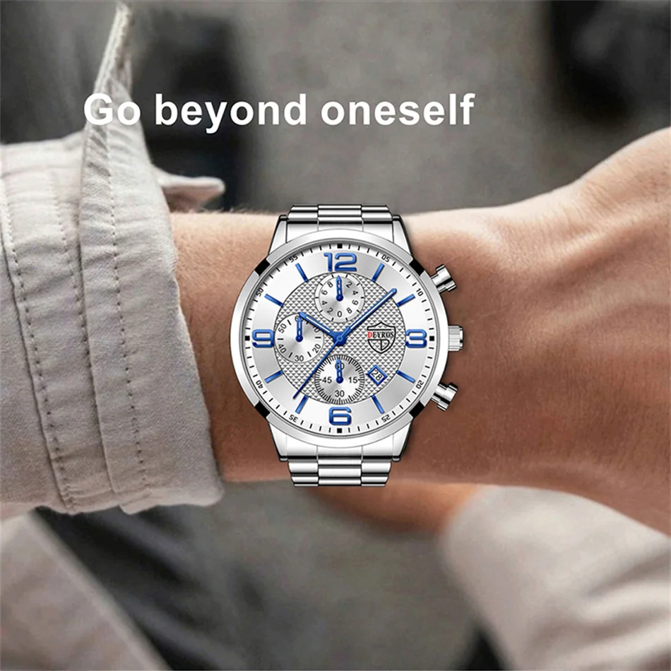 Fashion Men's Sports Watches Stainless Steel Analog Quartz Wristwatch Male Business Luminous Clock Luxury Casual Silver Bracelet