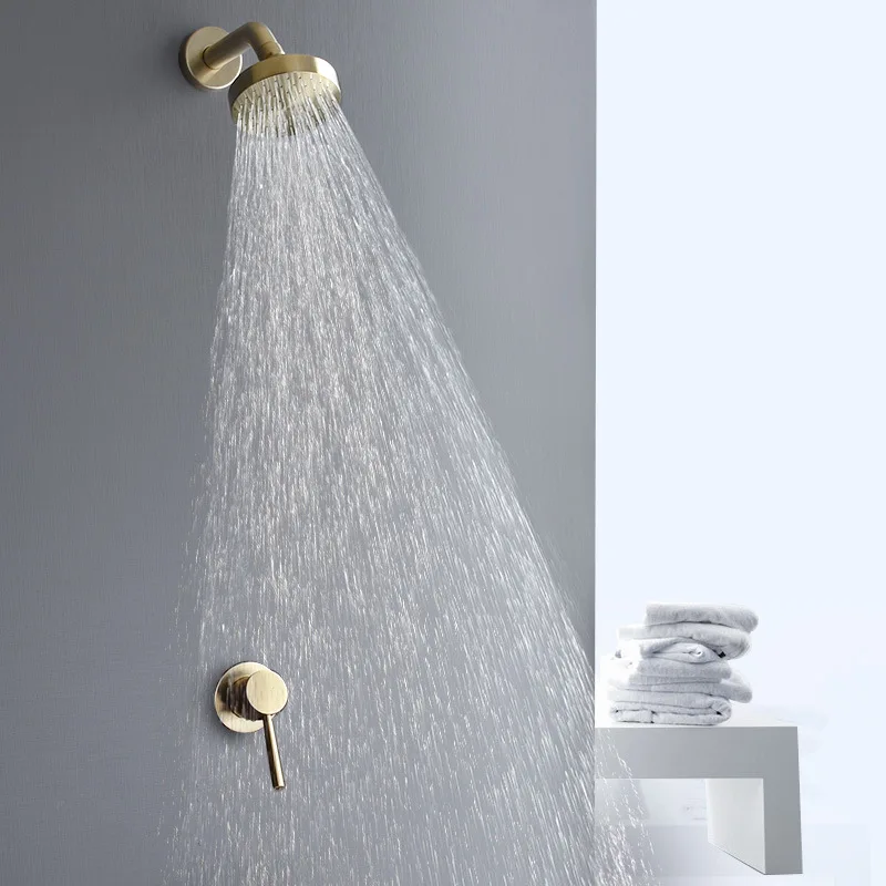 Brushed Nickel Bathroom Shower Faucet Set Round Wall Mounted Rainfall Mixer Tap 