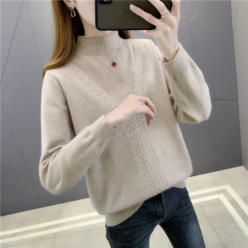 

Room 207563, row 5, No. 2 lower] real shooting of solid color twist half high neck Pullover Sweater 49