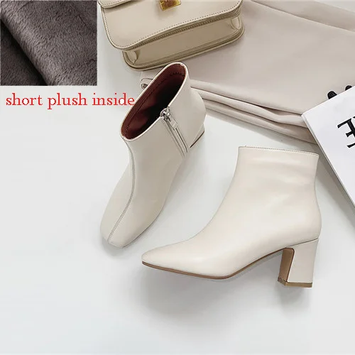 Ботильоны; классическая одежда; модная обувь из натуральной кожи на среднем каблуке с квадратным носком; модель на молнии; обувь для подиума в винтажном стиле; простая обувь «Челси»; XDD07 muyisxi - Цвет: beige short plush