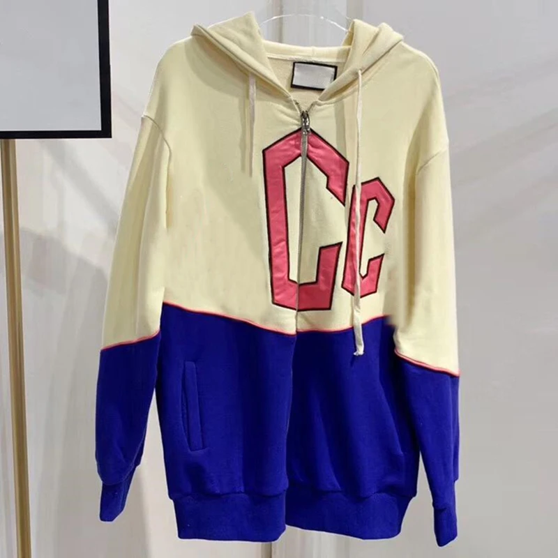 

19SS Autumn Hooded Zipper Color Matching Sweatshirts Coat Before and After Jacket Couple Hooded Womens Clothing