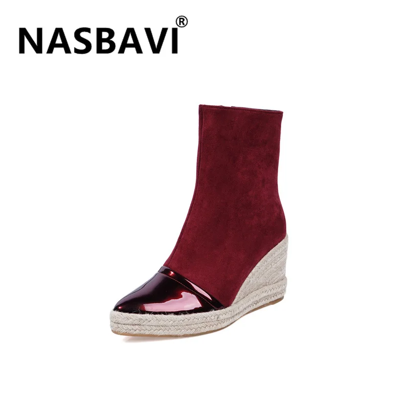 

Hot sale 2020 casual thick ankle boots woman autumn winter round toe wedges boots ladies new arrival Sheep suede leather boots