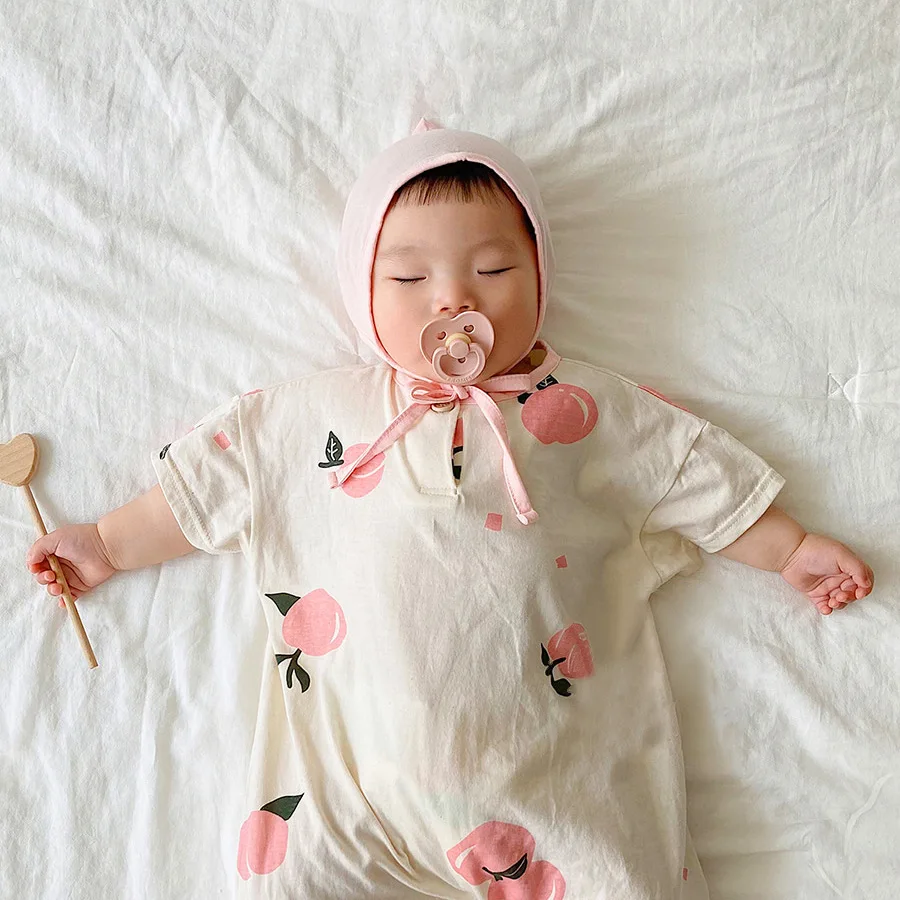 Cute Infant Baby Girls Romper 2022 Summer New Baby Romper Newborn Comfortable Jumpsuit For Boy Cute Peach Print Soft Cotton Romper For Girls Baby Bodysuits cheap