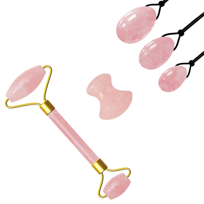 

Rose Quartz Roller Jade Guasha Board Yoni Egg Set Slimming Face Massager Facial Massage Roller Natural Stone Scraper Jade Roller
