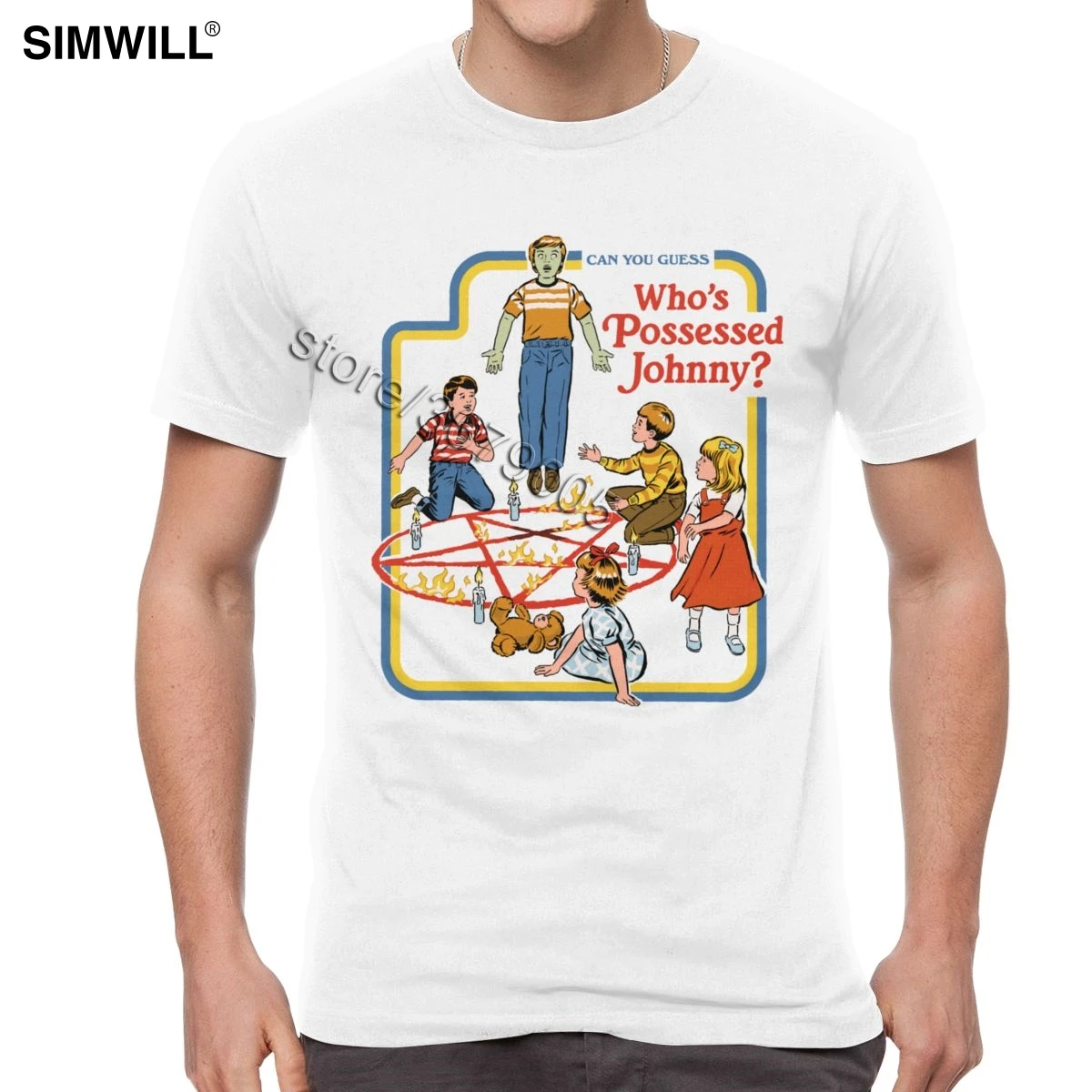 

Vintage Graphic T-Shirts Men Cotton Pentagram Demon Horror Ritual T Shirts Short Sleeve Crew Neck Humour Tees