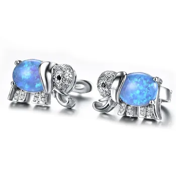 

Silver Plated Elephant Shape Blue and White Opalite Opal Stud Earrings for Women Animal Jewelry