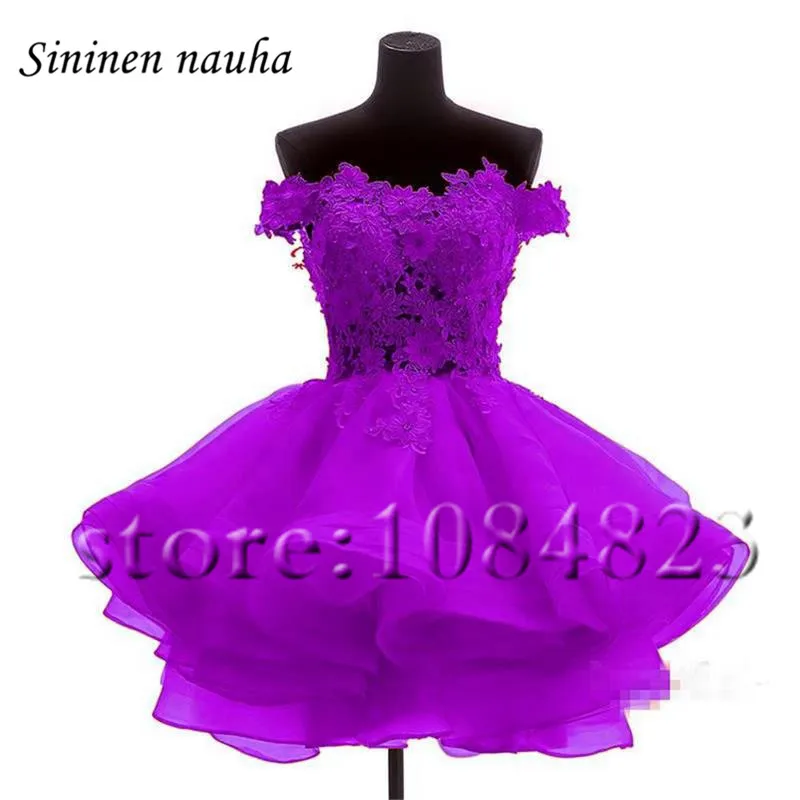 Платья для выпускного бала с открытыми плечами, короткие платья для женщин, платья с кружевной аппликацией размера плюс, Коктейльные Платья Vestidos De Festa 11 - Цвет: purple
