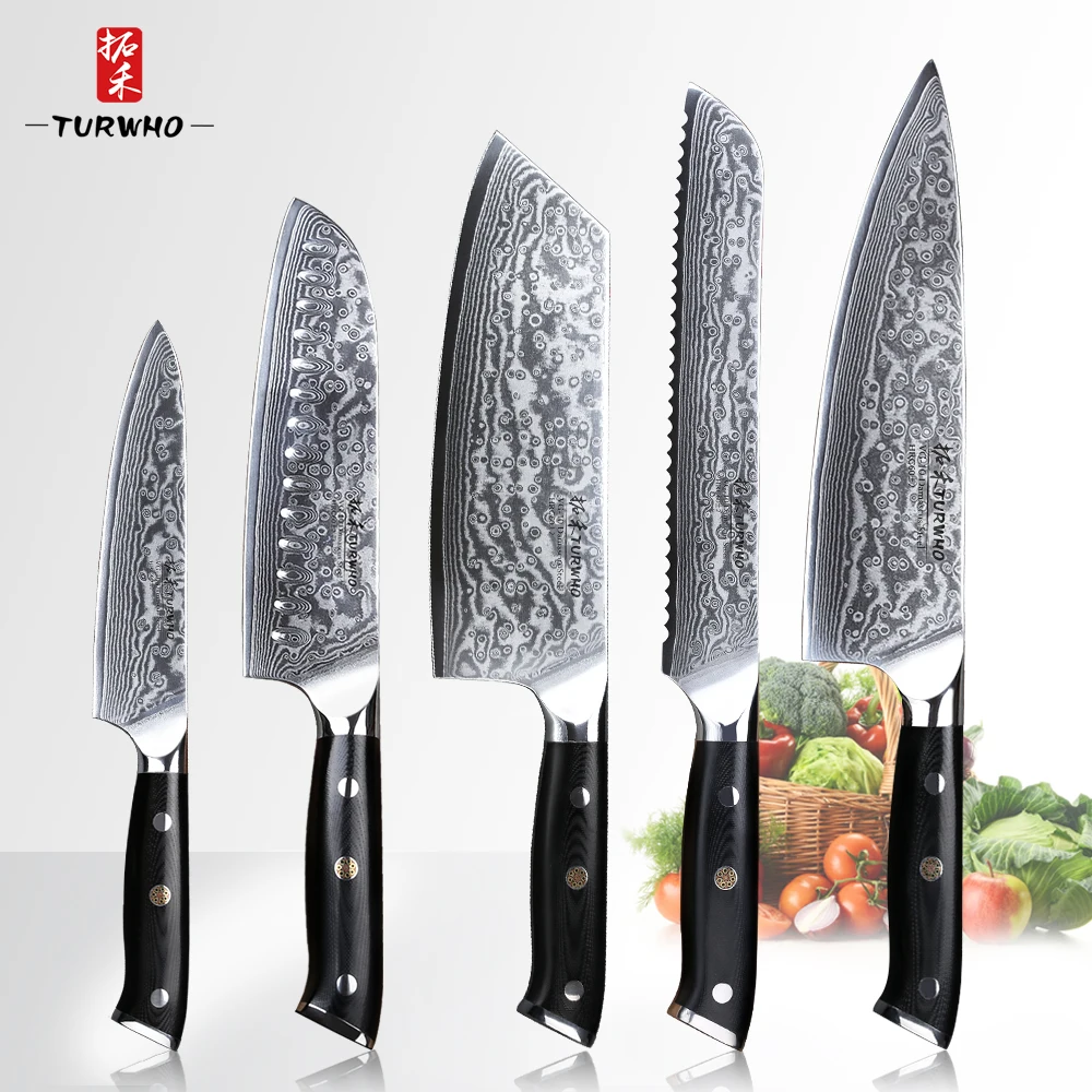 

TURWHO Kitchen Knife Sets 5 Pcs Chef Cleaver Santoku Bread Utility Knives Sets Super Sharp Japanese Damascus Steel Kitchen knife