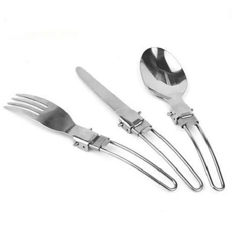 Portable 3 In 1 Outdoor Camping Picnic Cutlery Set Stainless Steel Folding Fork Scoop Knife | Спорт и развлечения