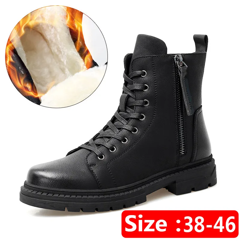 Зимние теплые плюшевые кожаные ботинки мужские зимние ботинки высокого качества мужские высокие кроссовки черного цвета, размеры 38-46, зимн...