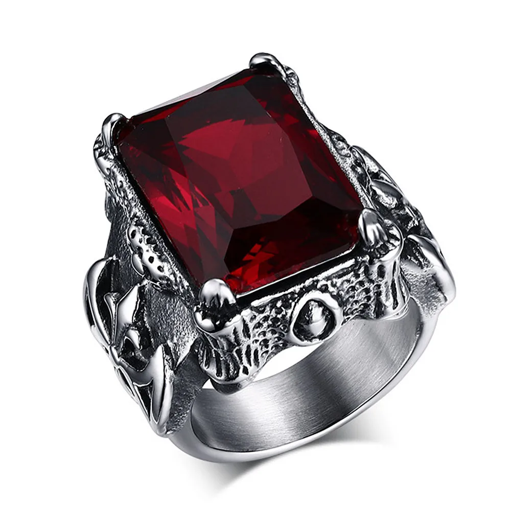 Gothic vintage ruby gemstones red zircon diamonds rings for men titanium stainless steel jewelry bijoux bague punk fashion gifts Gothic vintage ruby gemstones red zircon diamonds rings for men titanium stainless steel jewelry bijoux bague punk fashion gifts
