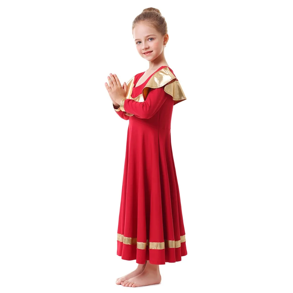 Ballet Dress Girls Child Liturgical Praise Dance Dress Metallic Splice Praise Dress Girls Kids Church Clothes for Girls Dance