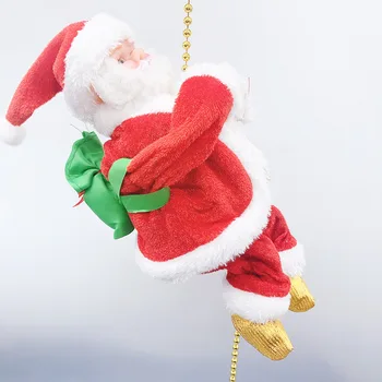 

Funny Christmas Hanging Decoration Xmas Tree Ornaments New Year Kids Gifts Electric Santa Claus Climbing Ladder Dolls
