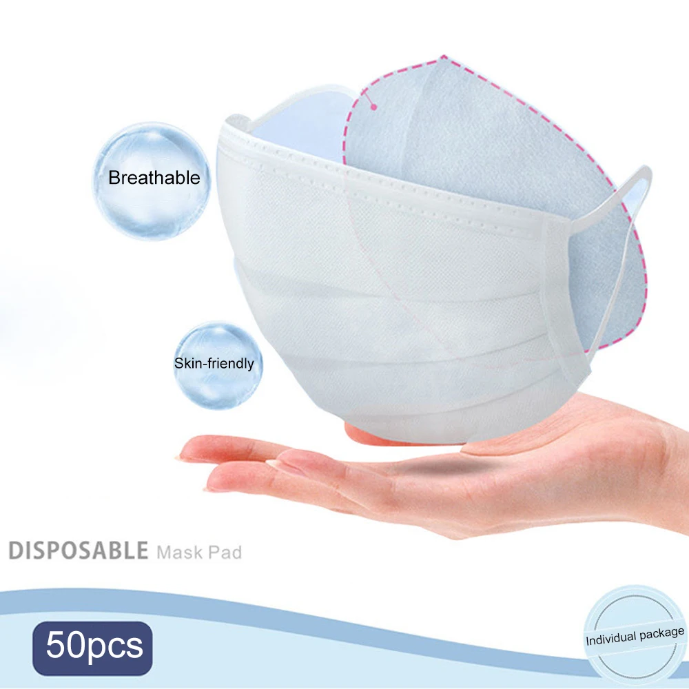 

50pcs/box Disposable Facial Mask Filter Pad Replaceable Non-woven Haze Mask Antivirus COVID-19 Smog Prevention Mask