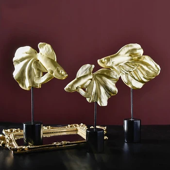

EUROPEAN RESIN GOLDEN GOLDFISH BLACK BASE DECORATIVE ORNAMENTS HOME LIVINGROOM TABLE FURNISHING OFFICE DESKTOP FIGURINES CRAFTS