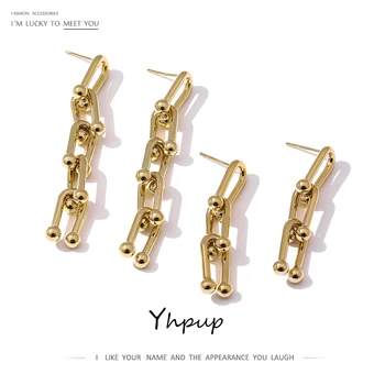 

Yhpup Trendy Brand Golden Metal Texture Irregular Drop Dangle Earrings Statement Copper Geometric Earrings Jewelry Bijoux Femme