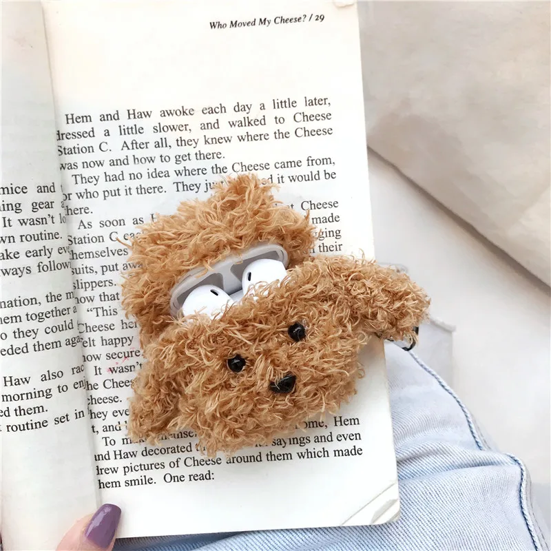 Cute Flannel teddy Dog Case For Apple Airpods Cover Funny Cartoon Bluetooth Earphone Case For air pods 2 1 Silicone Fuzzy Funda