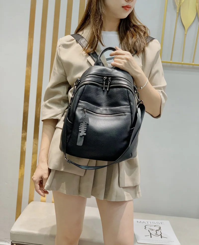 2022 NEW Top Quality Genuine Leather Shopping Women's Backpacks Lady Top Layer Cowhide Large Capacity School Book Backpack Bags