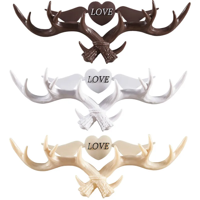 cheap Retro Wall Hanging Hook Deer Head Antlers for Clothes Hat Scarf Key Deer Horns Hanger Rack Bags Keys Holder Home Wall Decoration