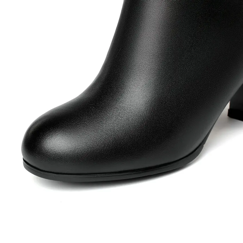QUTAA г. Новая осенне-зимняя женская обувь на молнии с теплым мехом на квадратном каблуке Универсальные ботинки до середины икры из коровьей кожи с круглым носком размеры 34-39