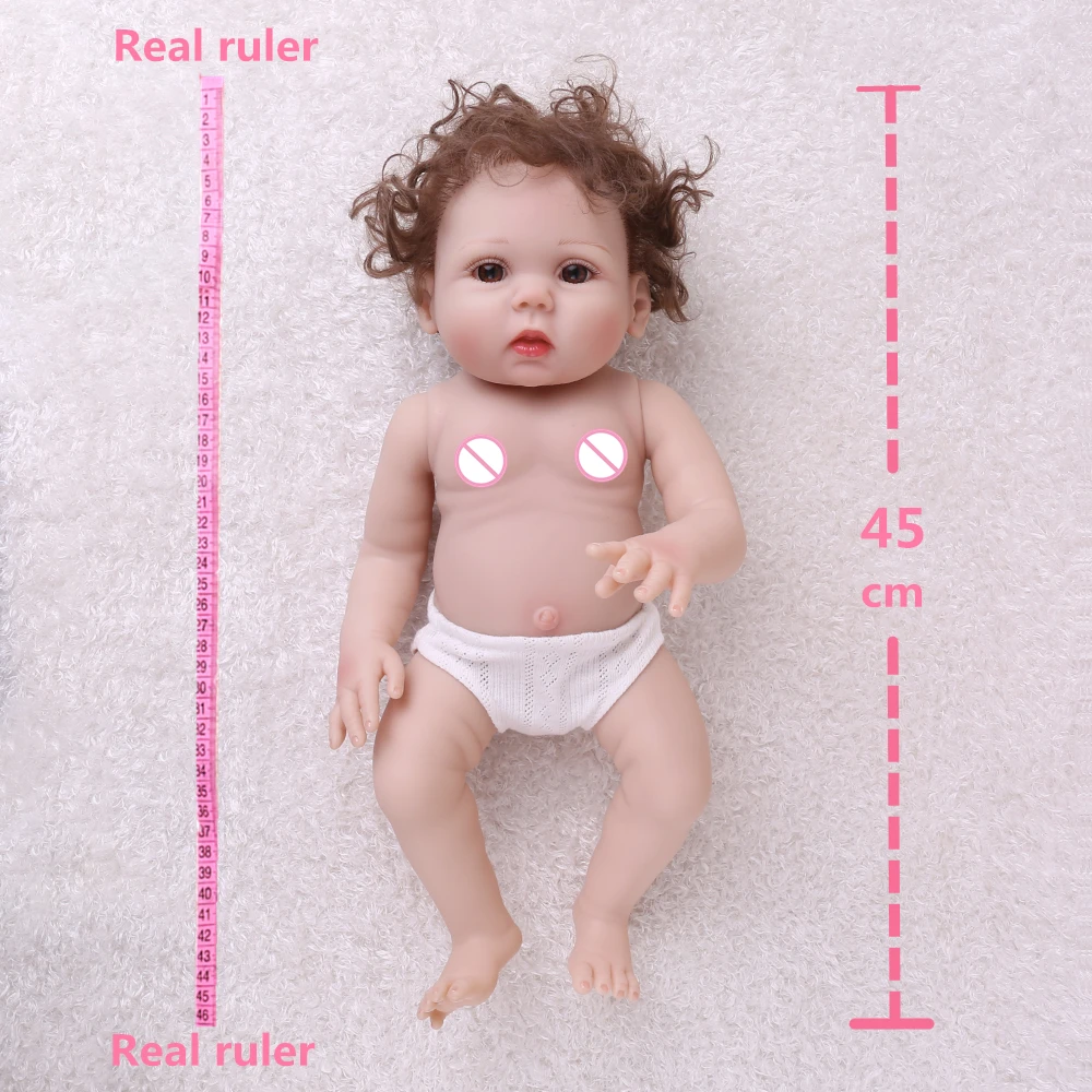 NPKDOLL Reborn Baby Doll 18 дюймов полный корпус силиконовые подарки ручной работы кукла девочка розовая одежда подарок плюшевый медведь вьющиеся волосы