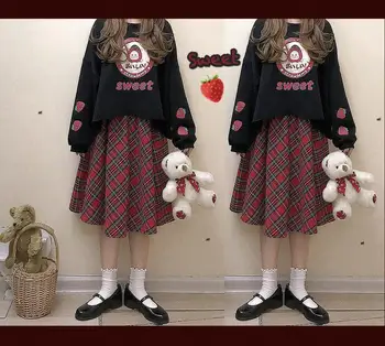

Sweet Soft Sister Strawberry Pig Print Sweet Young Girl Sweatshirt Hoodie Loose Long Sleeve Tops Mori Girl Preppy Style Korean