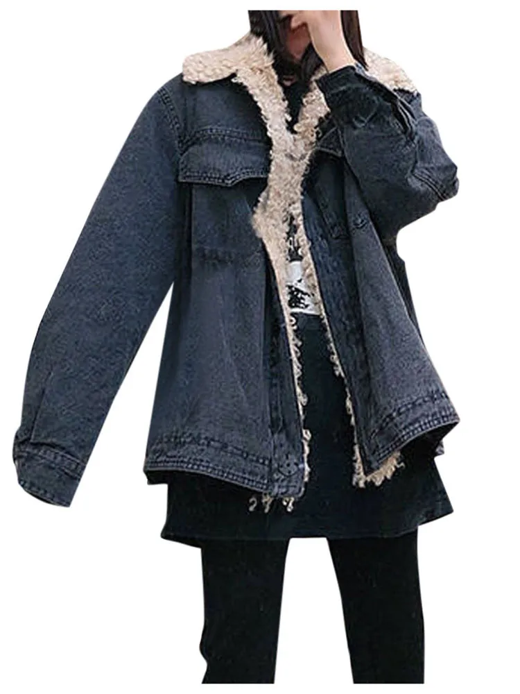 Womail Womens Coats Winter Turn Down Collar Thick Warm Long Denim Loose Cashmere Coat Outwear coat women Abrigo S-2XL