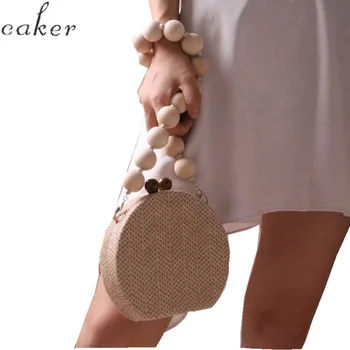 

Straw Wool Woman Crossbody Bag Women Circle Beaded Shoulder Bags Strap Korean Style With Acrylic Chain
