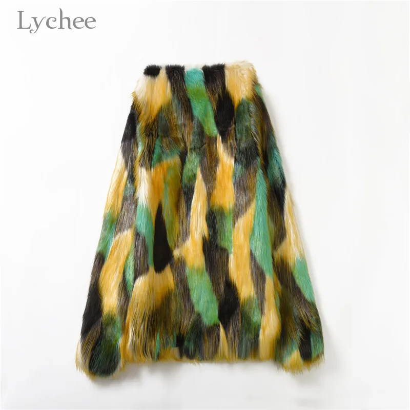 Lychee, элегантное меховое пальто, женское, пушистое, теплое, хит, цвет, длинный рукав, женская верхняя одежда, зимнее пальто, куртка, меховое пальто