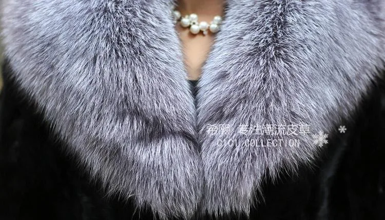 Pelliccia donna Maxi длинная норка меховая куртка зимняя роскошная женская норковая шуба воротник из лисьего меха норковая меховая верхняя одежда A1273