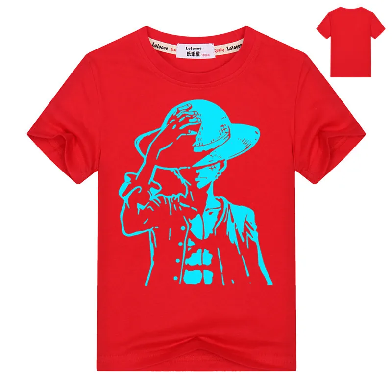 Хлопок Для детей, на лето флуоресцентные Аниме One Piece Зоро футболка для мальчиков Повседневное темно световой Луффи Детские футболки - Цвет: red