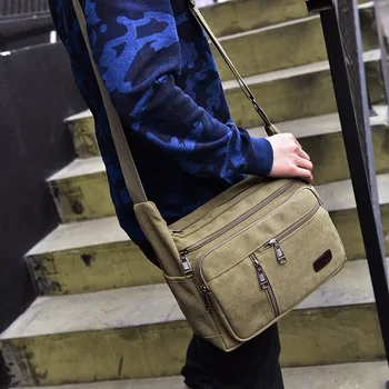 

Stylish Men's Canvas Shoulder Bag Multi-compartment Casual Men's Bag Large Capacity Men's Messenger Bag