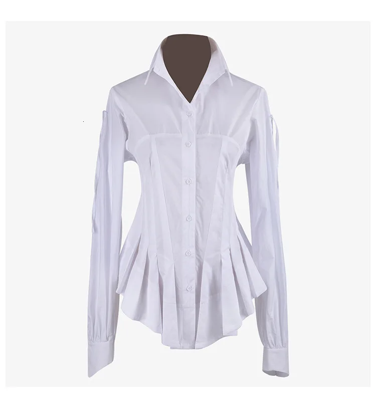 TVVOVVIN Bow Court Solid White Color All-match Shirt High Waist Bow Fold Waist To Waist Lanky Sleeve Shirt Woman ZX351