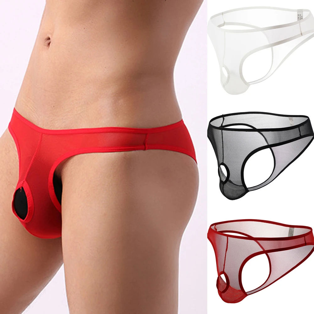 Men's Sexy See-through U-convex Underwear Mesh Transparent Briefs Mesh Sheer Pouch Stretchy Seamless Breathable Panties Thongs boxer briefs with ball pouch