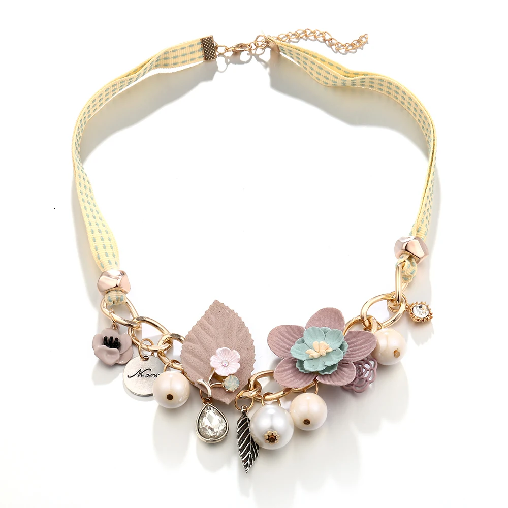 Цветочные массивные ожерелья для женщин Collier Femme колье из искусственного жемчуга Neklaces& кулоны Модные ювелирные изделия воротник подарки