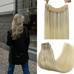 POPUKAR Halo Hair Extensions Platinum Blonde Balayage One Piece Full Head Invisible Remy Halo Extension For Woman