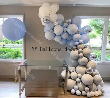 

adf128pcs DIY 01 Arch Kit 4D/confetti Sliver Blue&white&gray s for Birthday Baby Shower Weddings Party Decorad