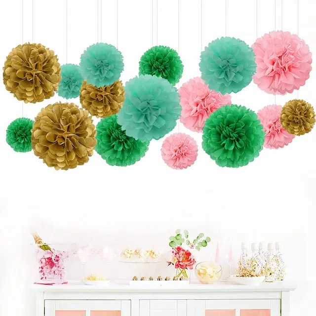 8 Dark Green Tissue Pom Poms